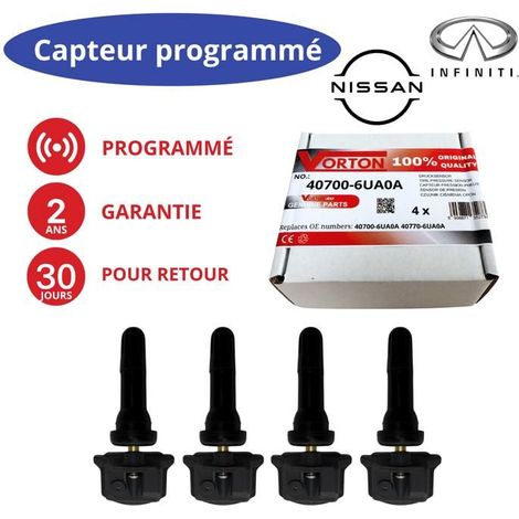 Pacchetto di 4 sensori TPMS preprogrammati 433 MHz per NISSAN Qashqai III, X‑Trail IV, Juke II, Leaf II, Altima, Infiniti, Renault Trafic
