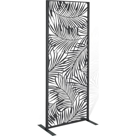 Idmarket – Panneau décoratif en métal ajouré 150 x 50 cm PALM gris – Résistant aux intempéries – Fixation au sol ou mur – Design tropical moderne