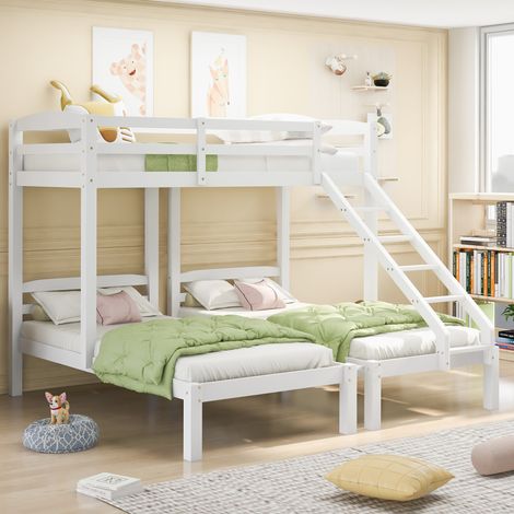 Bunk Bed Triple Sleeper with Side Ladder for Children and Teens, 90x190cm,90x200cm, White