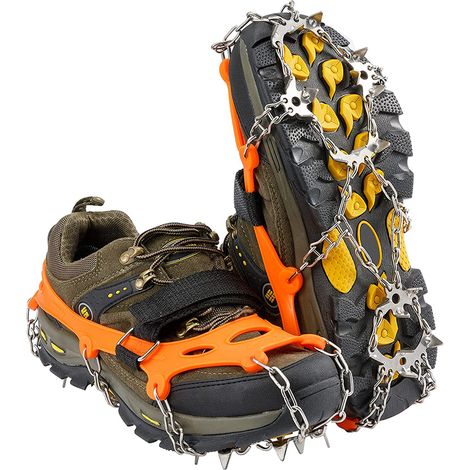 Crampons d'alpinisme antidérapants 19 dents pour l'extérieur, couvre-chaussures antidérapants en acier inoxydable pour glace et neige, équipement d'escalade sur glace renforcé 19 dents (1/5)