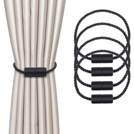 Stück magnetische Gardinenhalter, schwarz, geflochten, mit Magnetverschluss, 46 cm lange Gardinenschnur – Gardinenzubehör für die Heimdekoration (1/4)