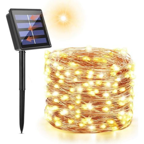 Luci a stringa solare da esterno, 22M 200 LED, lucine decorative per giardino, patio, cortile, casa, Natale, matrimonio, decorazione per feste, IP65 impermeabile (bianco caldo) (1/4)