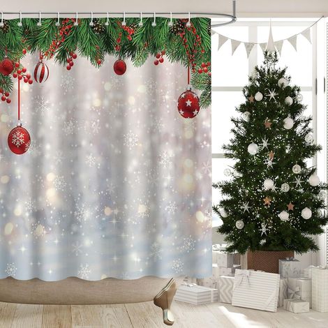 Cortina de ducha con diseño de copos de nieve, 72x72 pulgadas, tela lavable, decoración invernal con ganchos. (1/5)