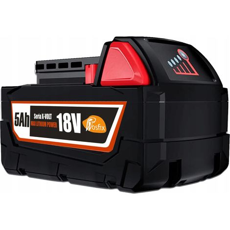 Ersatzakku X‑VOLT 18V 5Ah – kompatibel mit Werkzeugen Milwaukee M18  LED Anzeige und Schutzfunktionen