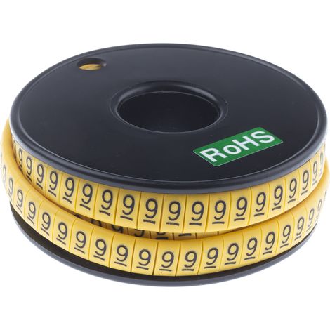 Repère câble , Ø câble 3.5 7mm, texte : 9, Noir sur Jaune ( Prix pour Bobine de 500 )