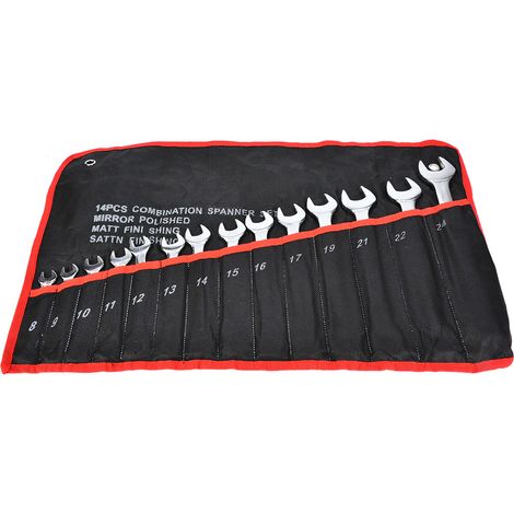 Kit d'outils de réparation comprenant 14 clés mixtes 8-24 mm, cliquet, douilles et tournevis à douille métriques. (1/5)