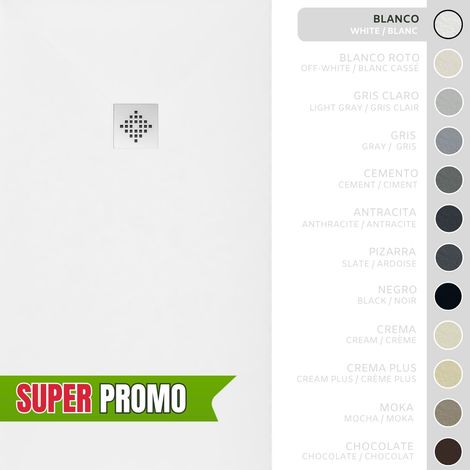 SOULBATH Plato de Ducha - Resina - Gel Coat - Textura Liso/Piedra - Antideslizante - Color Blanco - 170X70- Extraplano 3cm - Incluye Válvula desagüe y Rejilla. Standard (1/5)