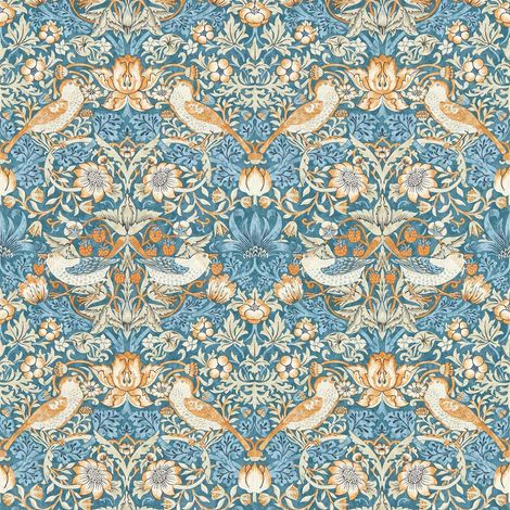 William Morris Design Strawberry Thief Wallpaper Denim Spice Paste The Wall