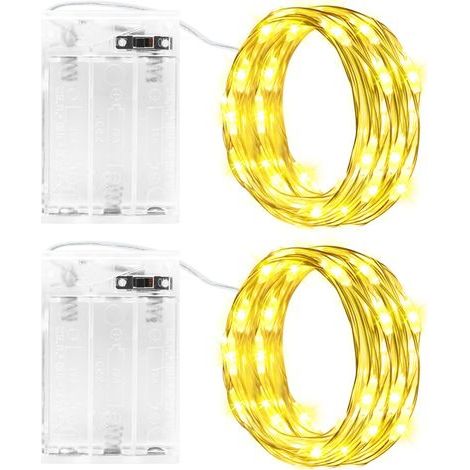 Guirlande Lumineuse, 2Pcs 3M 30LED Micro Guirlande Lumineuse a Pile avec Minuterie, IP65 Étanche Girlande de Lumière pour Jardin Chambre Noël Halloween In/Extérieur Décor, Blanc Chaud (1/5)