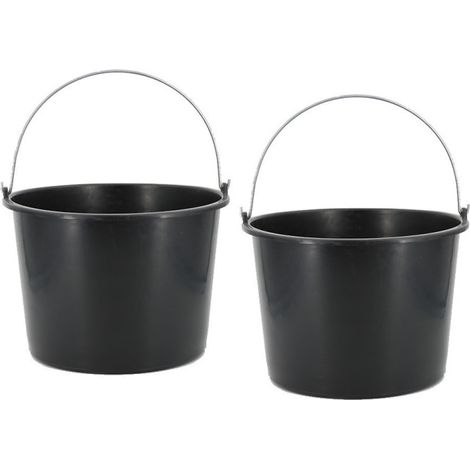 Lot de 2 Seaux noir 16L en plastique robuste avec graduation et poignée métallique pour jardin ou chantier (1/5)