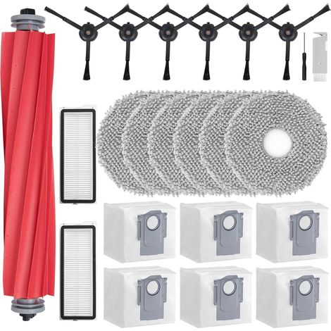 23 Pièces Kit Accessoire Robot Aspirateur, Brosse Principale, 6 Brosses Latérales, 2 Filtres Hepa, 6 Chiffons, 6 Sacs Pour Roborock (1/5)