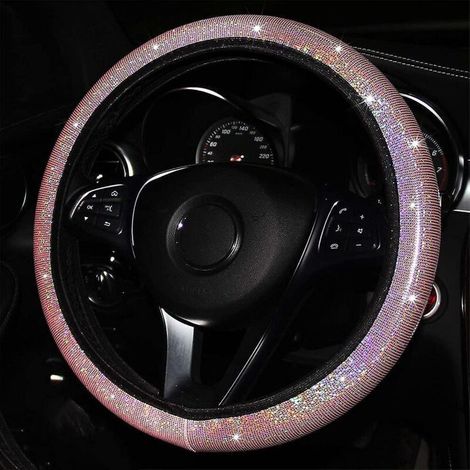 couvre-volant Rose Pour Voiture Avec Sous-verres De Voiture Housse De Volant Extensible Bling (1/5)
