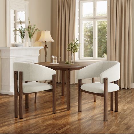 Esszimmerstühle 4er-Set aus Metall in Holzoptik, mit Armlehnen, beige Leinen HAVRYA (1/5)