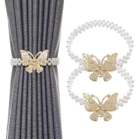 Embrasses de rideaux dorées et argentées en forme de papillon avec perles et boucle en métal, idéales pour le salon et la chambre à coucher,Or (1/5)