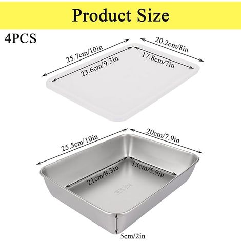 Plat Inox Avec Couvercle en Plastique PP, 20 x 25,5 x 5cm Plat Four Rectangulaire, Plaque de Cuisson Four en Acier Inoxydable pour Cuire, Rôtir, Servir (1/4)