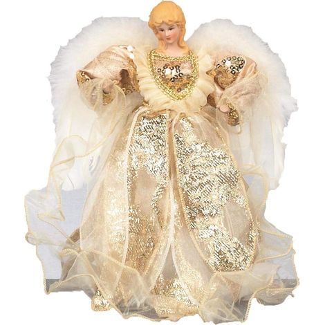 Premier 30cm Gold Angel Tree Topper Decoration With Feather Wings (1/5)