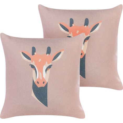 Set di 2 cuscini decorativi Giraffe Print 45 x 45 cm Cuscini rosa pastello Candelabro