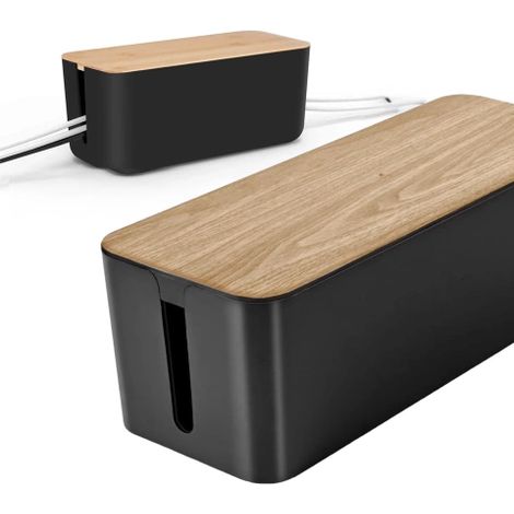 Organizzatore per cavi e strisce LED, scatola da scrivania e da pavimento, taglia L, finitura in legno estetica, Alogy CableBox™ - Nero (1/5)