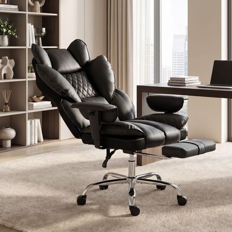 Fauteuil de direction en similicuir, supportant jusqu'à 180 kg, grand fauteuil de bureau avec ressorts ensachés et fonction inclinable, noir (1/4)