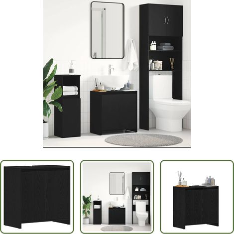 vidaXL Badezimmer Möbel - Badschrank Schwarz Eichen-Optik 60x33x61 cm Holzwerkstoff (1/5)