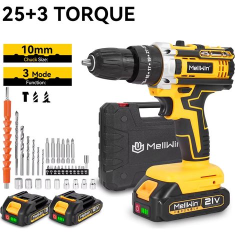 Kit perceuse-visseuse sans fil 18V 25+3 couple – outil multifonction compatible Makita avec 34 accessoires inclus (1/5)
