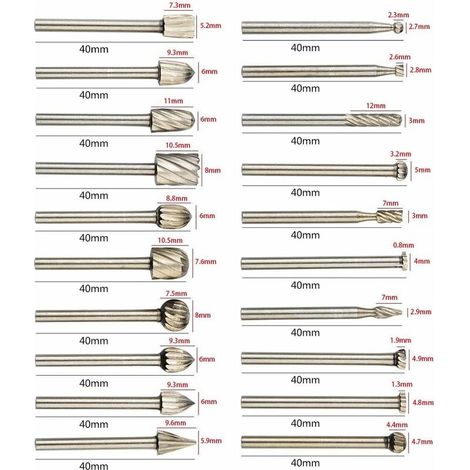 20Pcs Fraises Rotatives Set Fraises en Carbure de Tungstène Cutter Die Fraises, 1/8 '' (3mm) Tige Dremel Burr Bits pour bricolage travail du bois, découpage, gravure, perçage (1/4)