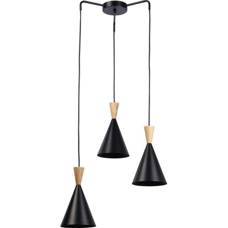Lámpara Colgante Triple De Metal Y Madera "Lima" - Negro (1/5)