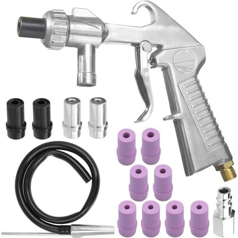 Pistolet de Sablage à Air Comprimé, Kit de Sablage avec Tuyau en Caoutchouc de 1M avec Buses de Différents Calibres, Raccord d'Air pour Sablage
