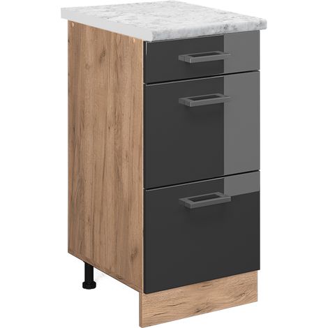 Mobiletto base per cucina R-Line, Antracite lucido, 40 cm PL Marmo, Vicco (1/4)