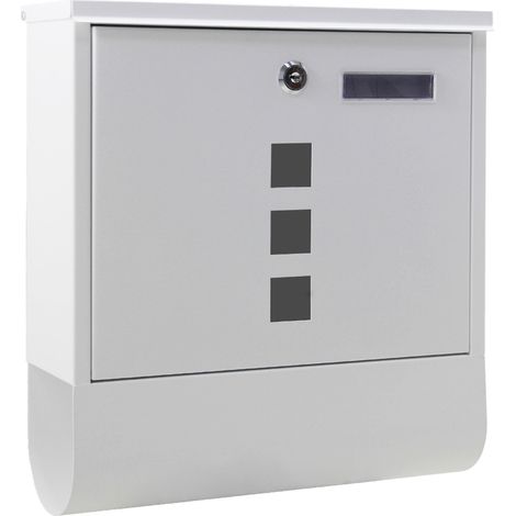 Wiltec Cassetta postale con vano portagiornale, bianco 305 x 95 x 335 mm con vetrino nome (1/4)