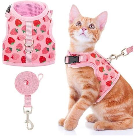 Harnais anti-fuite pour chat - harnais de promenade élégant en maille pour chat et chien, réglable pour chatons, chiots et petits animaux (1/5)
