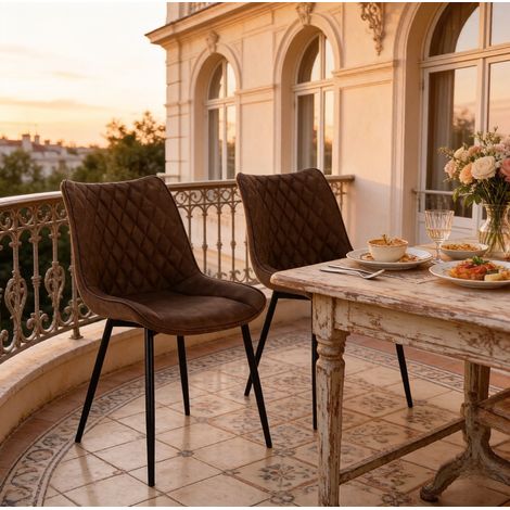 Chaise salle à manger lot de 2, cuir marron HAVRYA (1/5)