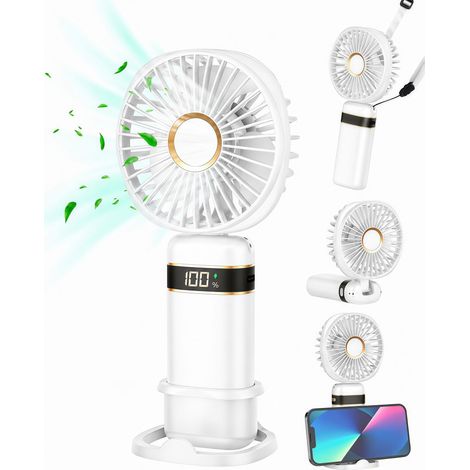 4 en 1 mini ventilateur 5 niveaux USB 2400mAh batterie LED blanc pliable (1/5)