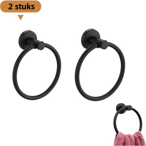 Lot de 2 porte serviettes ronds noirs pour salle de bain et toilettes accessoires muraux de rangement avec fixation et trou rond (1/5)