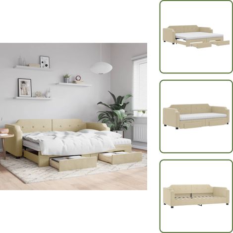 Doppelbett - vidaXL Tagesbett Ausziehbar mit Schubladen Creme 100x200 cm Stoff - Schubladenbett (1/5)