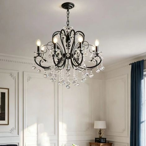 Fuleadture Plafonnier de salon en cristal à 6 lumières — Lustre en cristal style français K9 — Lustre romantique de luxe léger (Idéal pour les mariages) — Culot E14 / Éclairage tricolore（D60xH60cm）