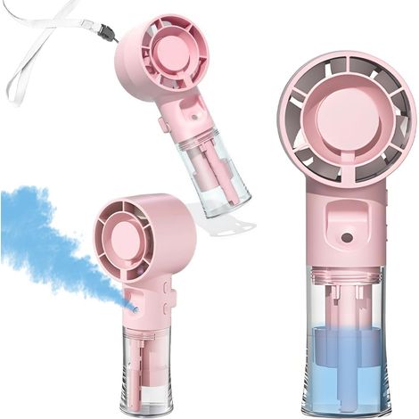 Ventilateur brumisateur portable, 4 vitesses, turbo avec brumisation, réservoir d'eau de 55 ml, arrêt automatique, mini ventilateur personnel à main pour voyage, extérieur, maquillage (1/5)