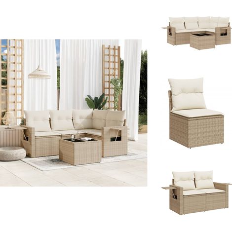 Salon de jardin avec coussins 5 pcs beige résine tressée - Salon De Jardin - Meuble De Jardin - Set Salon - Résine Tressée - Rotin Synthétique (1/5)