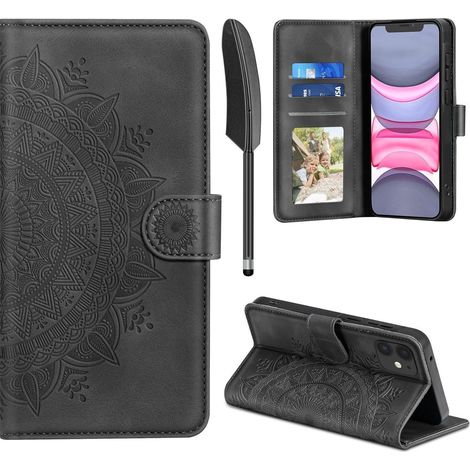 Handyhülle Lederhülle iPhone 11 Wallet Kartenfach iPhone 11 Schwarz (1/5)