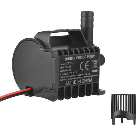 Elektrische 12-V-Tauchwasserpumpe, 330 l/h, kleine Springbrunnenpumpe mit max. 2 m Förderhöhe, 0,5 m Kabel und Saugnapffuß, tragbare Minipumpe für Aquarien, Teiche und Haustiertränken