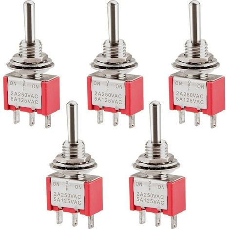 Interrupteur à bascule miniature MTS-103, ON-OFF-ON SPDT, 3 broches, 2A 250V, 5A 120V, 5 pièces