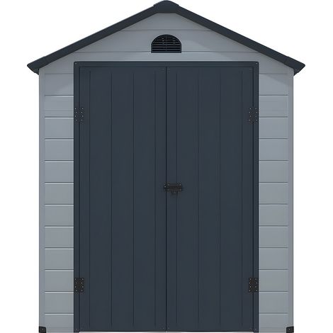 Vente-Unique – Abri de jardin résine 5,32 m² – Toit double pente – 2 portes battantes – Grille d'aération incluse – Installation rapide (1/4)