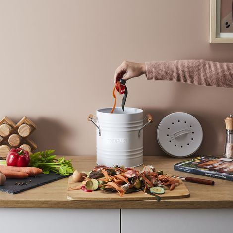 Poubelle à Compost - JE CHERCHE UNE IDEE - Métal Peint - Blanc - Rétro (1/5)