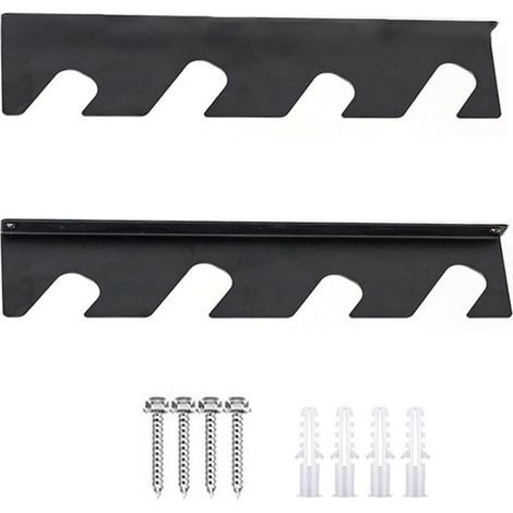 Organiseur mural pour outils de jardin et garage, support de rangement en métal robuste avec 4 fentes coudées, porte-outils compact pour équipement à long manche (1/5)