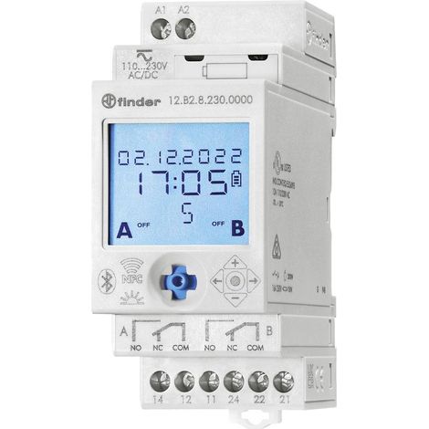 Finder 12.B2.8.230.0000 Temporizzatore per guida DIN 12.B2.8.230.0000 Astronomico, Interruttore casuale, Programma annu