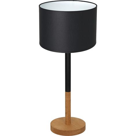 Lampe de table noire abat-jour blanc, bois, E27 Luminex