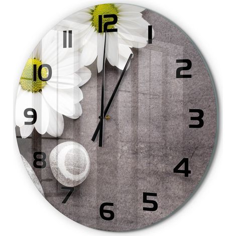 Horloge Murale Ronde Sans Tic-Tac en Verre Moderne Chambre Bureau Fleur de gerbera fi 60 cm (1/5)