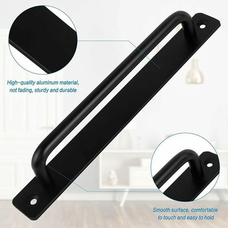 Lot de 2 poignées de porte coulissantes en alliage d'aluminium durable avec vis pour porte de placard, grange, meubles de cuisine (noir) 148 mm, (1/4)