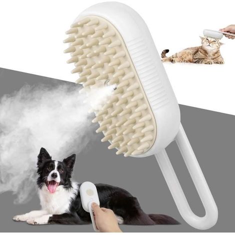 Brosse à vapeur pour chat, 3 en 1, avec spray d'eau, auto-nettoyante, avec massage, brosse de toilettage pour chat (1/4)