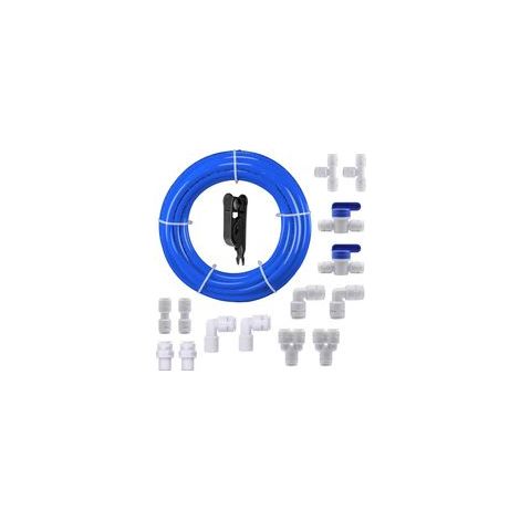 Meter blauer 3/8"-Wasserzulaufschlauch und Kühlschrankanschluss-Set + 14 RO-Wasserfilter-Anschlüsse + 1 schwarzer Rohrabschneider (1/5)